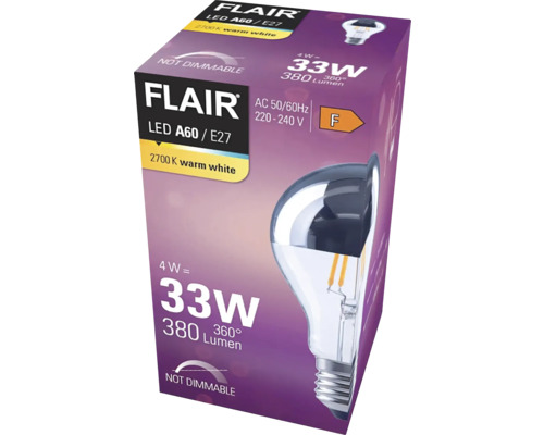 Verpakking van een niet-dimbare Flair ledlamp A60 E27 met 4 watt en 380 lumen