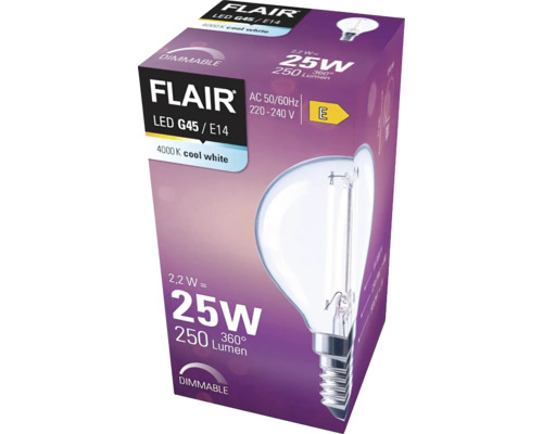 FLAIR LED G45 E14 lamp, dimbaar, 4000 Kelvin, koel wit