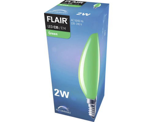 Flair LED lamp C35 E14, lamp in groen, 2 watt