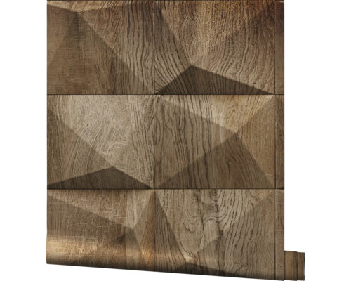 Behang met houtlook en geometrisch patroon