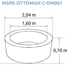 MSPA Ottoman C-OM061 productafmetingen: 2,04 meter lengte, 1,60 meter breedte en 0,70 meter hoogte.
