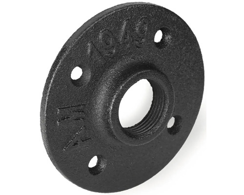 Zwarte smeedijzeren flens met schroefdraad en bevestigingsgaten
