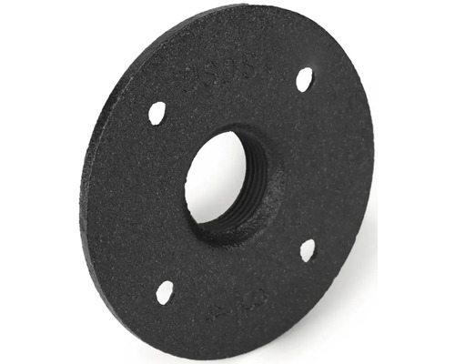 Zwarte smeedijzeren buisplaat met vier bevestigingsgaten