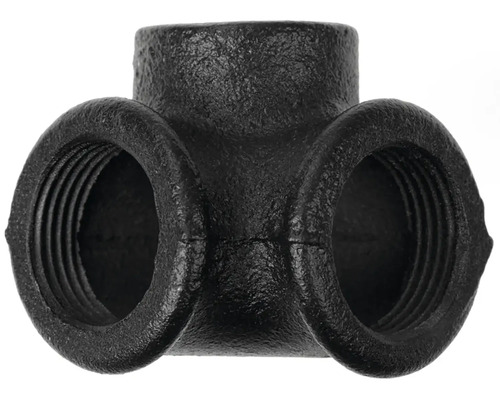 Zwart tempergegoten T-stuk met binnendraad