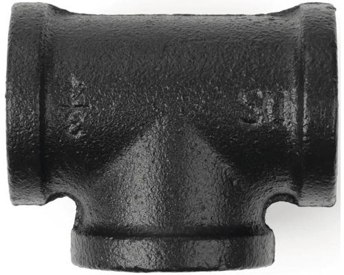 Zwart T-stuk voor de installatie van leidingen.