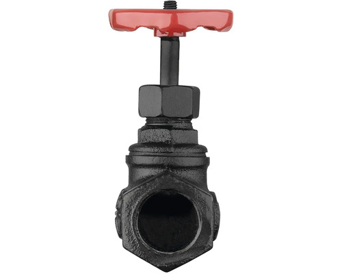 Schuifafsluiter met rood handwiel voor het regelen van de doorstroming