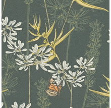 Behangpatroon met bloemen en vlinder