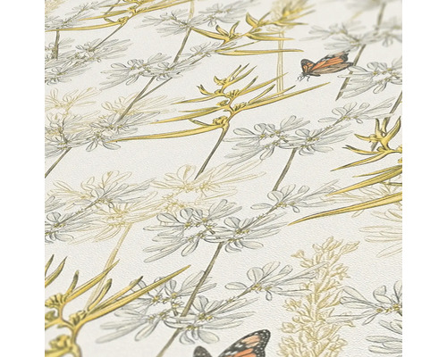 Detailopname van een behang met planten en vlinders