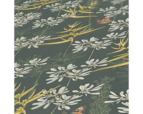 Behang met planten- en vlindermotief