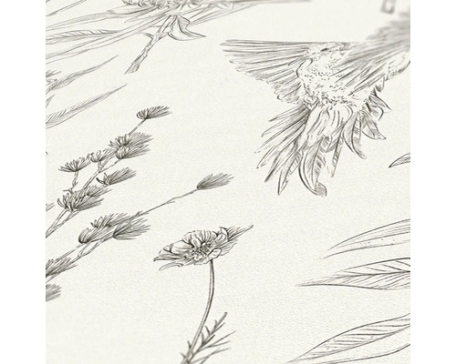 Behang met bloemen- en vogelmotieven
