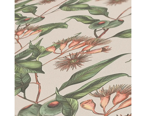 Close-up van een behang met eucalyptusplantenpatroon