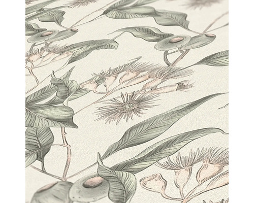 Behang met eucalyptusbladeren en -bloemen patroon
