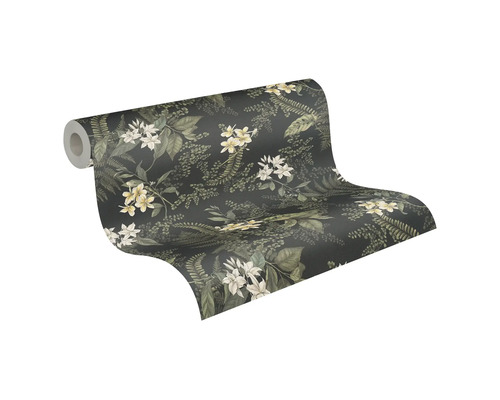 Rol behang met bloem- en bladdessin