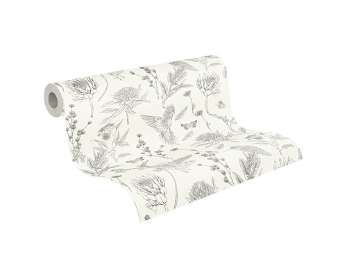 Behangrol met vogel- en bloemmotief