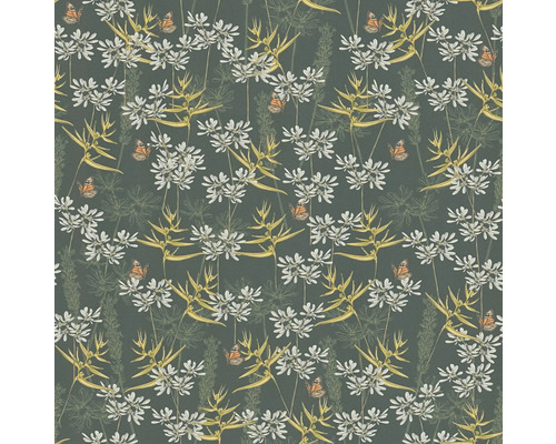 Behang met bloemen, bladeren en vlinders