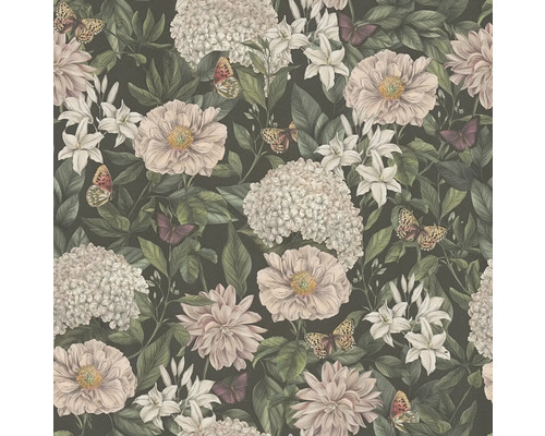 Behang met bloemmotief en vlinders