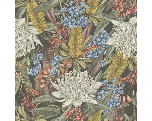 Behang met bloemmotief van bladeren en bloemen