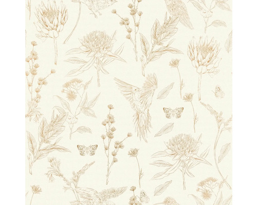 Grafisch patroon met vogels en bloemen als behang