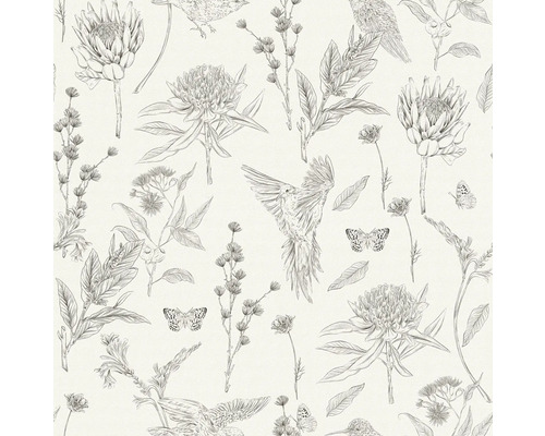 Behang met vogel-, vlinder- en bloempatroon