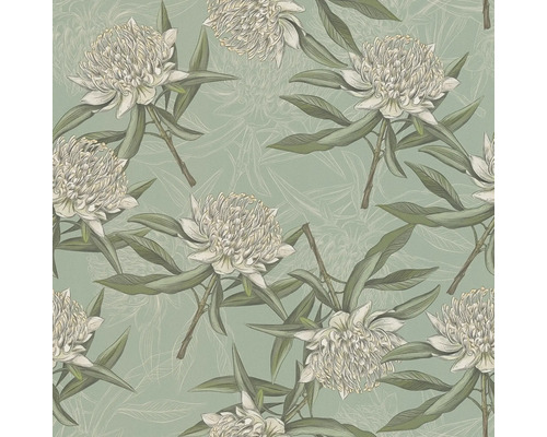 Behang met bloemenpatroon van pioenrozen en bladeren