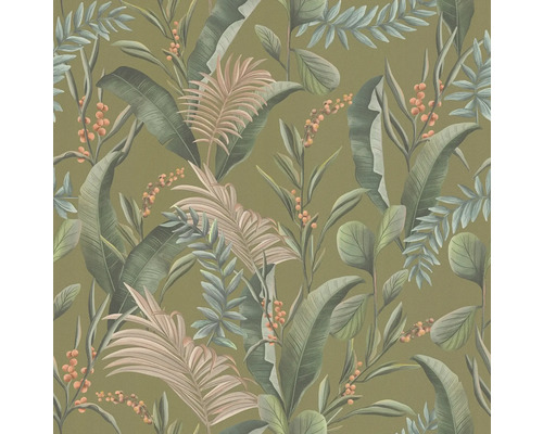 Behang met bladeren en bloemmotieven