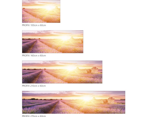 Meerdelige wanddecoratie met lavendelveld bij zonsopgang in verschillende maten