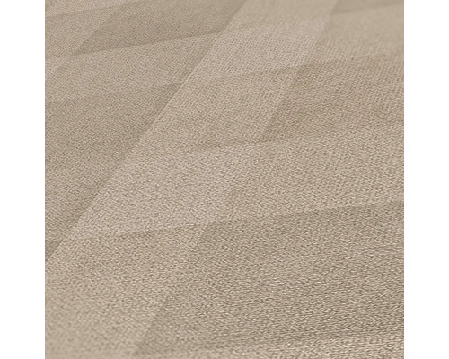 Close-up van een beige textielbehang met geometrisch patroon
