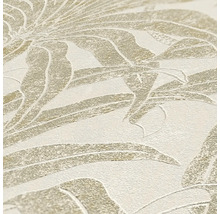 Close-up van een gedessineerd behang met florale elementen