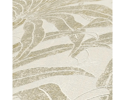 Close-up van een gedessineerd behang met florale elementen