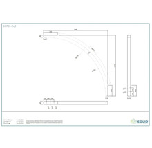 Technische tekening met afmetingen van een gebogen houten constructiedeel