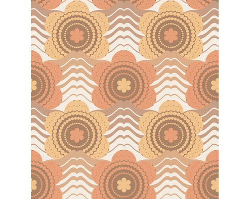 Behang met bloemmotief en golvende lijnen