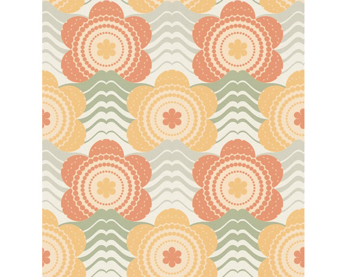 Bloemenpatroon met cirkelornamenten en golvende lijnen