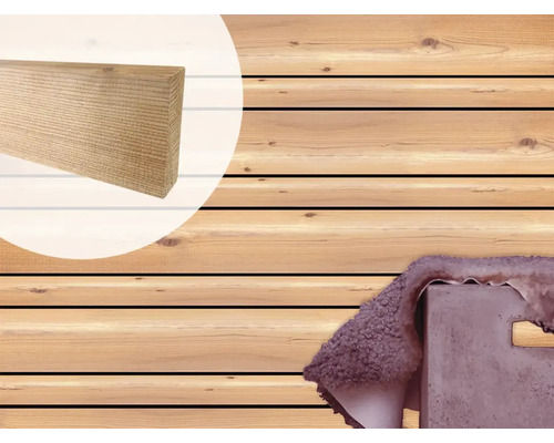 ELEPHANT Gevelbekleding Naaldhout Thermo, rhombus, 19x73/68x3000 mm Houten gevelbekleding met messing en groef planken en houten plank in detail