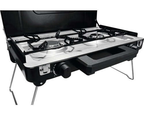 Draagbaar gasfornuis met twee pitten en poten