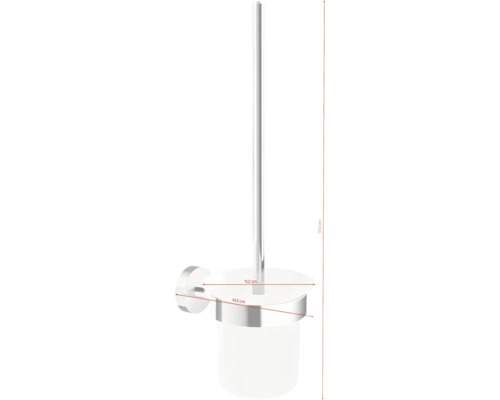 Wandgemonteerde toiletborstelgarnituur met borstel en houder inclusief maatvoering.
