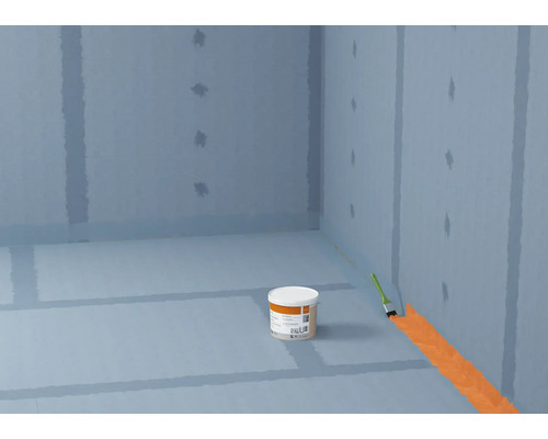 Afdichting van een ruimte met afdichtmiddel en kwast.