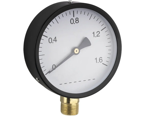 Manometer met zwarte behuizing en messing aansluiting