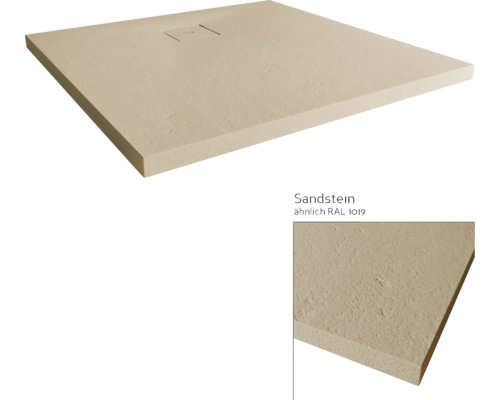 Douchebak van zandsteen met afvoer