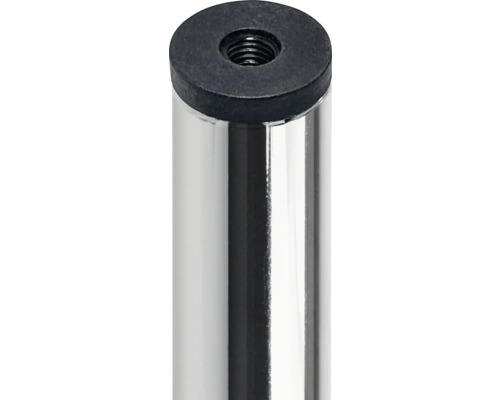 Gedetailleerde weergave van een verchroomde meubelpoot met schroefdraad