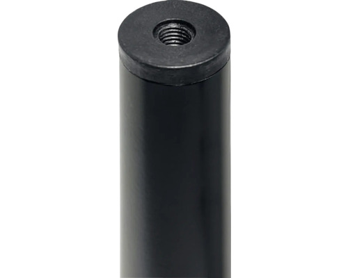 Detail van een zwarte tafelpoten met schroefdraad