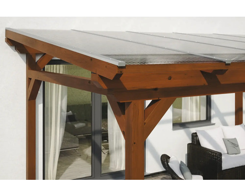 Houten terrasoverkapping met transparant dak