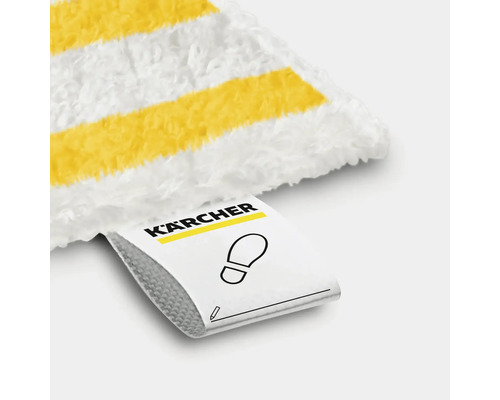 Kärcher logo met symbool voor voetafdruk op een vloerreinigingsdoek