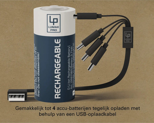 Lumak Pro D lithium-ionbatterij met USB-oplaadkabel