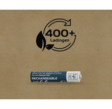 Oplaadbare batterijcel met het symbool voor meer dan 400 keer opladen