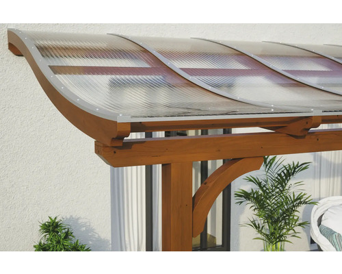 Detailopname van een houten paviljoen met een transparant dak