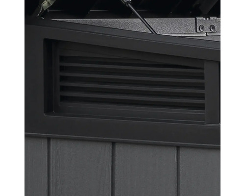 Detailopname van een tuinhuis met ventilatie