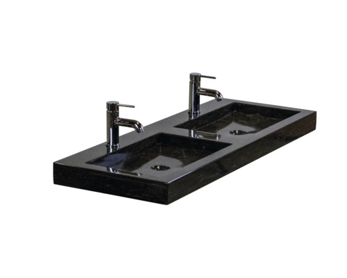 Dubbele wastafel van steen met twee kranen