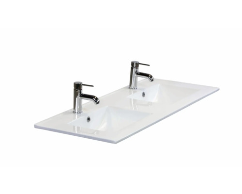 Dubbele wastafel met twee kranen