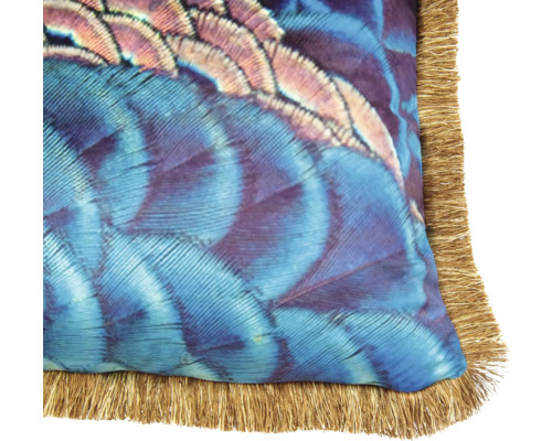 Decoratief kussen met verenmotief en franjes