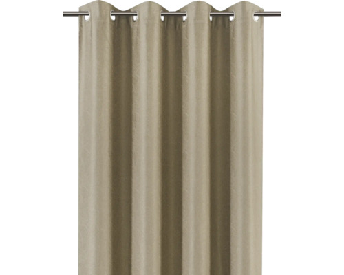 Beige gordijn met ringen aan een gordijnroede